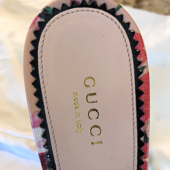 Gucci Floral-Print Apricot Pink Mules - Picture 4 of 8